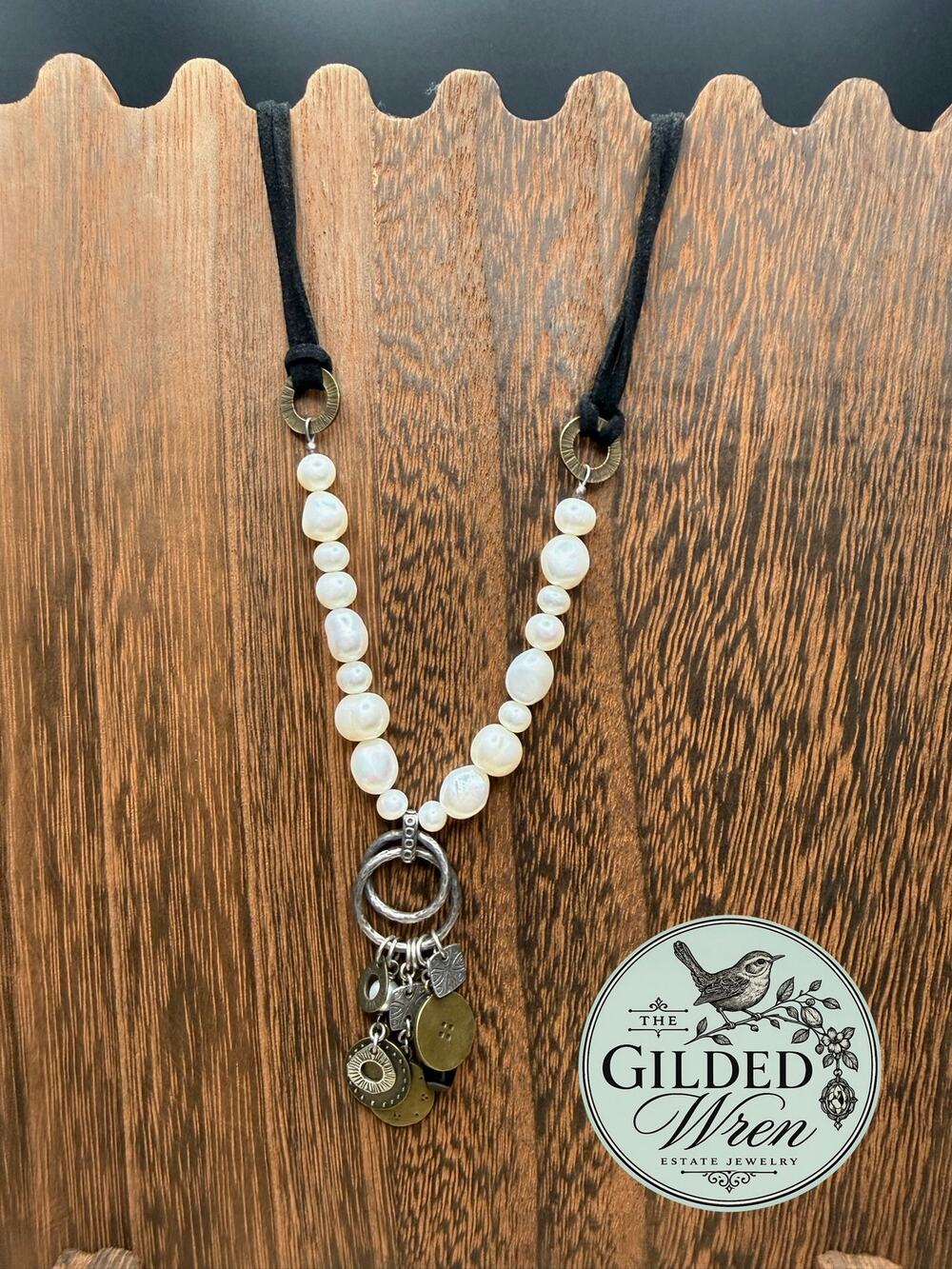 Silpada N1947 Pearl Obsidian Sterling Silver Brass Charm Necklace 18”